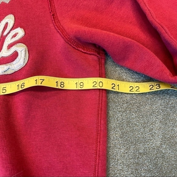 AÉROPOSTALE athletic department red hoodie with pocket, M, patchwork stitching. - Picture 6 of 14